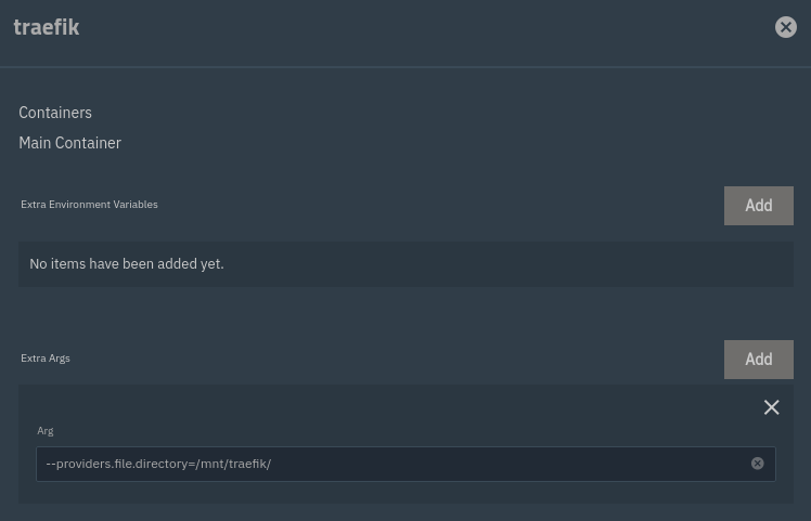 Edit Traefik Extra Args
